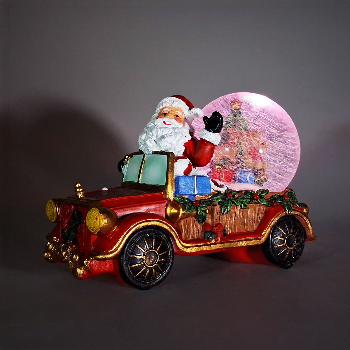 Santa With LED Snow Globe In Car