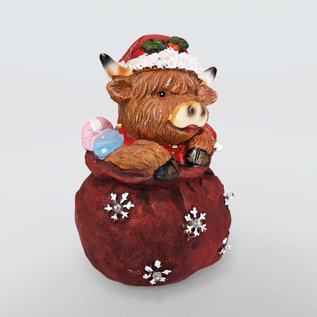Christmas Highland Cow In A Sack - LED