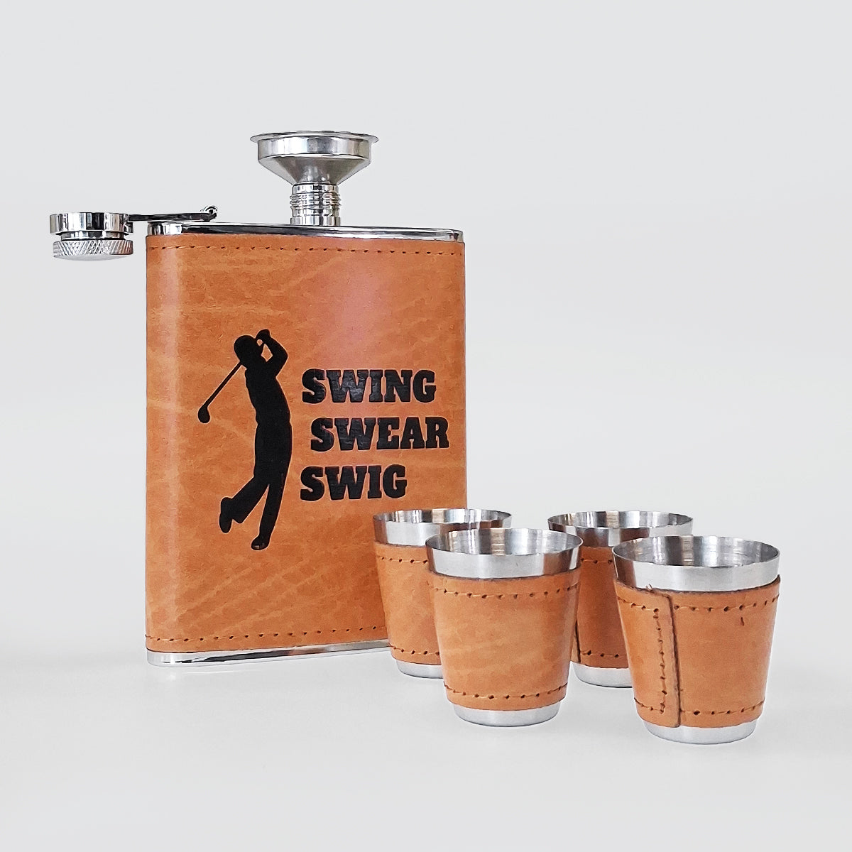Stainless Hip-Flask Set - Swing, Swear & Swig