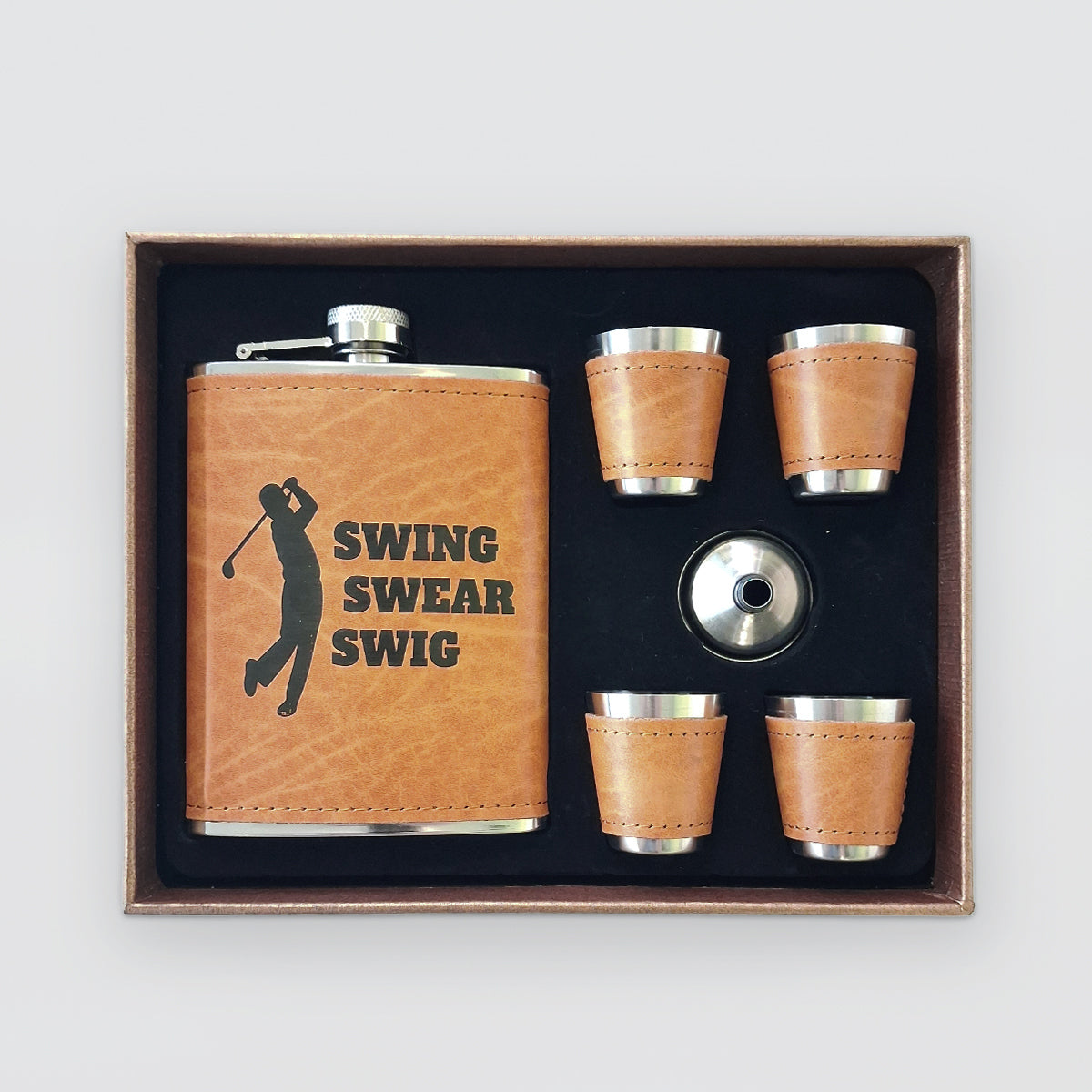 Stainless Hip-Flask Set - Swing, Swear & Swig