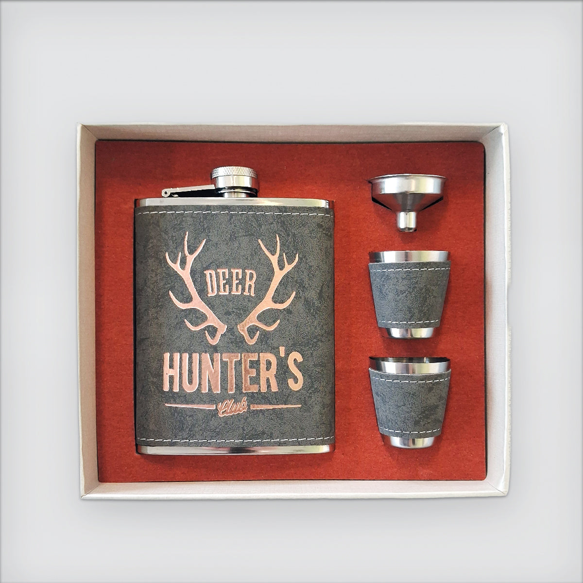 Stainless Hip-Flask Set - Deer Hunters