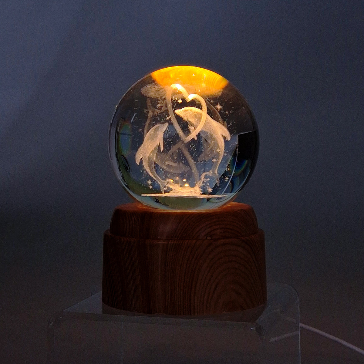 Rotating LED Glass Orb - Dolphins