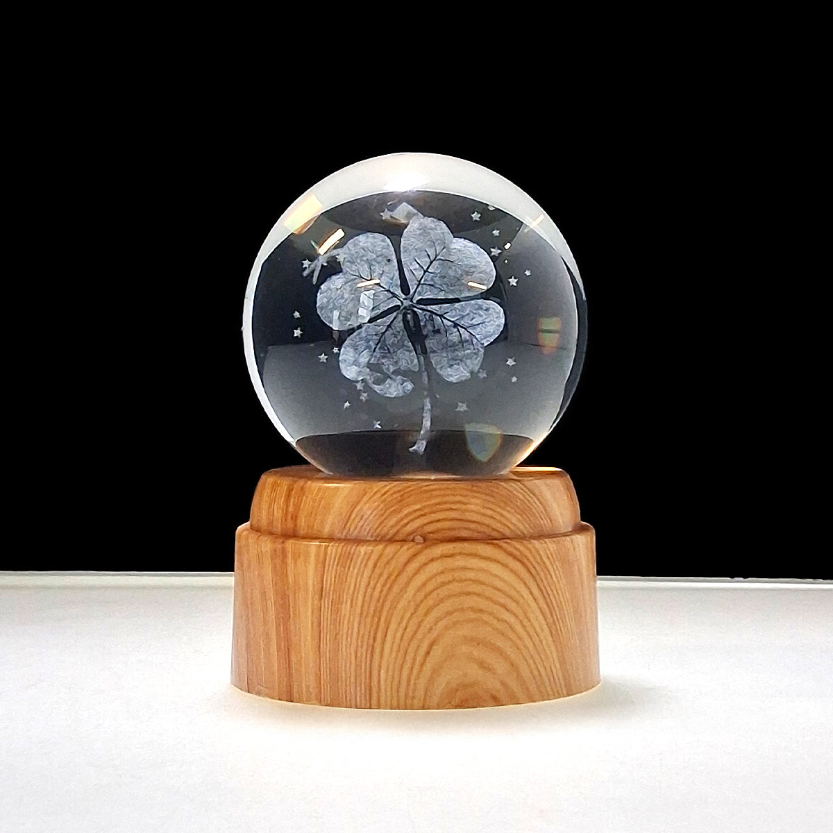 Rotating LED Glass Orb - Four Leaf Clover