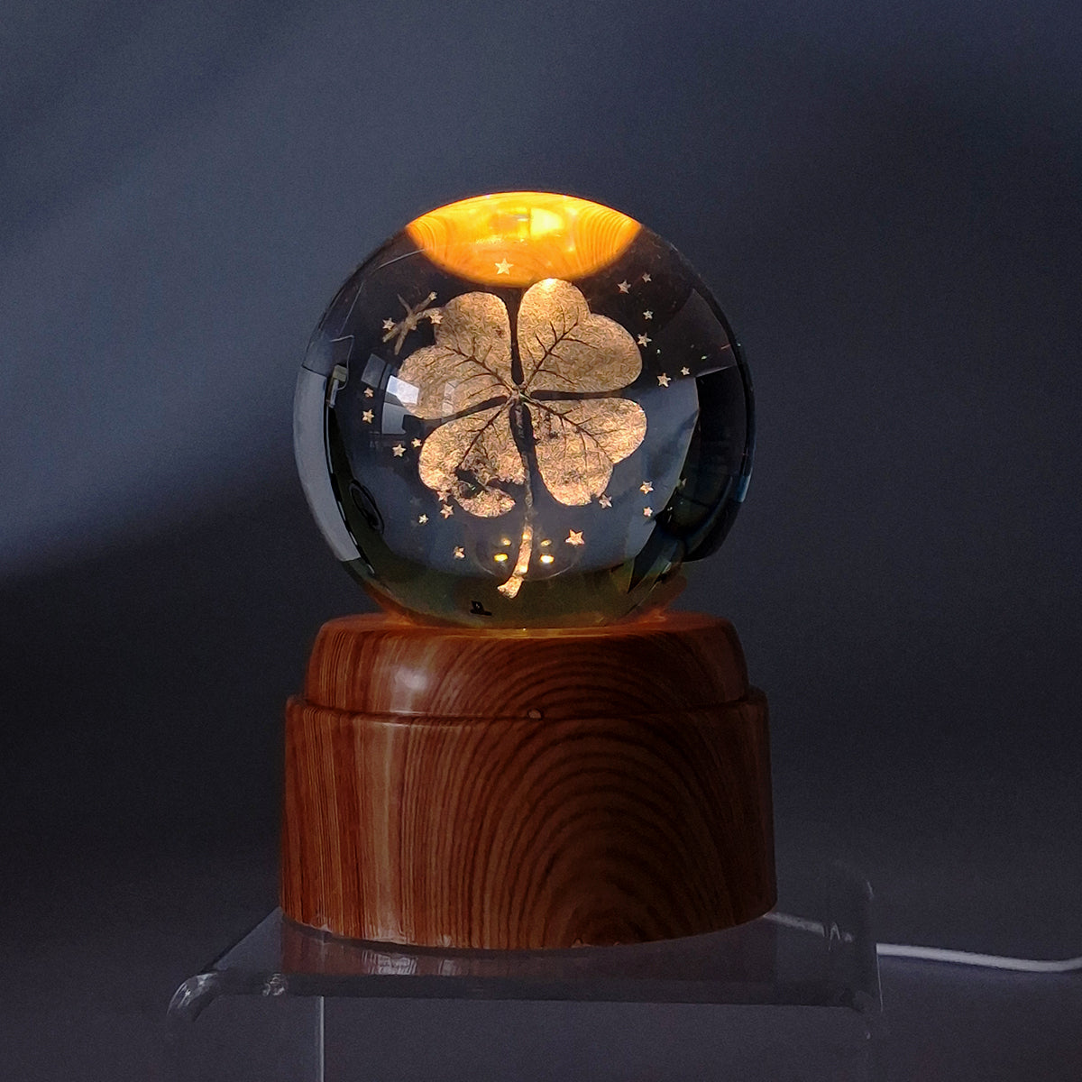 Rotating LED Glass Orb - Four Leaf Clover