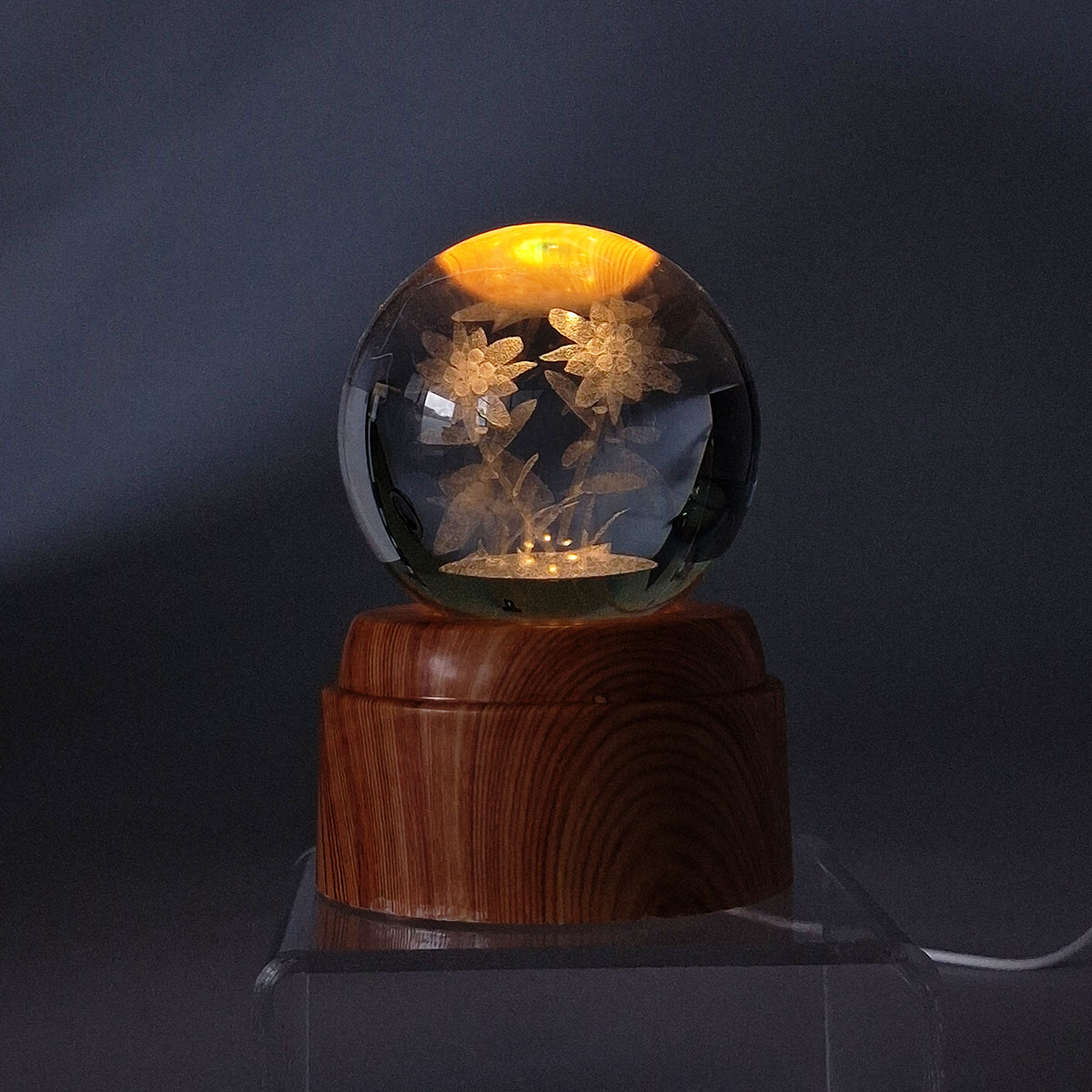 Rotating LED Glass Orb - Flowers