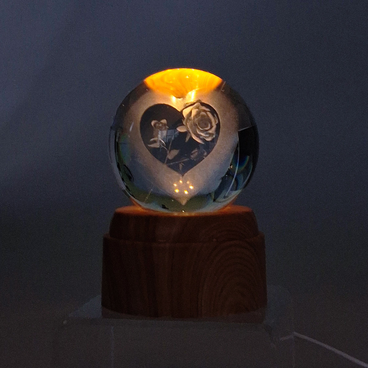Rotating LED Glass Orb - Heart & Roses