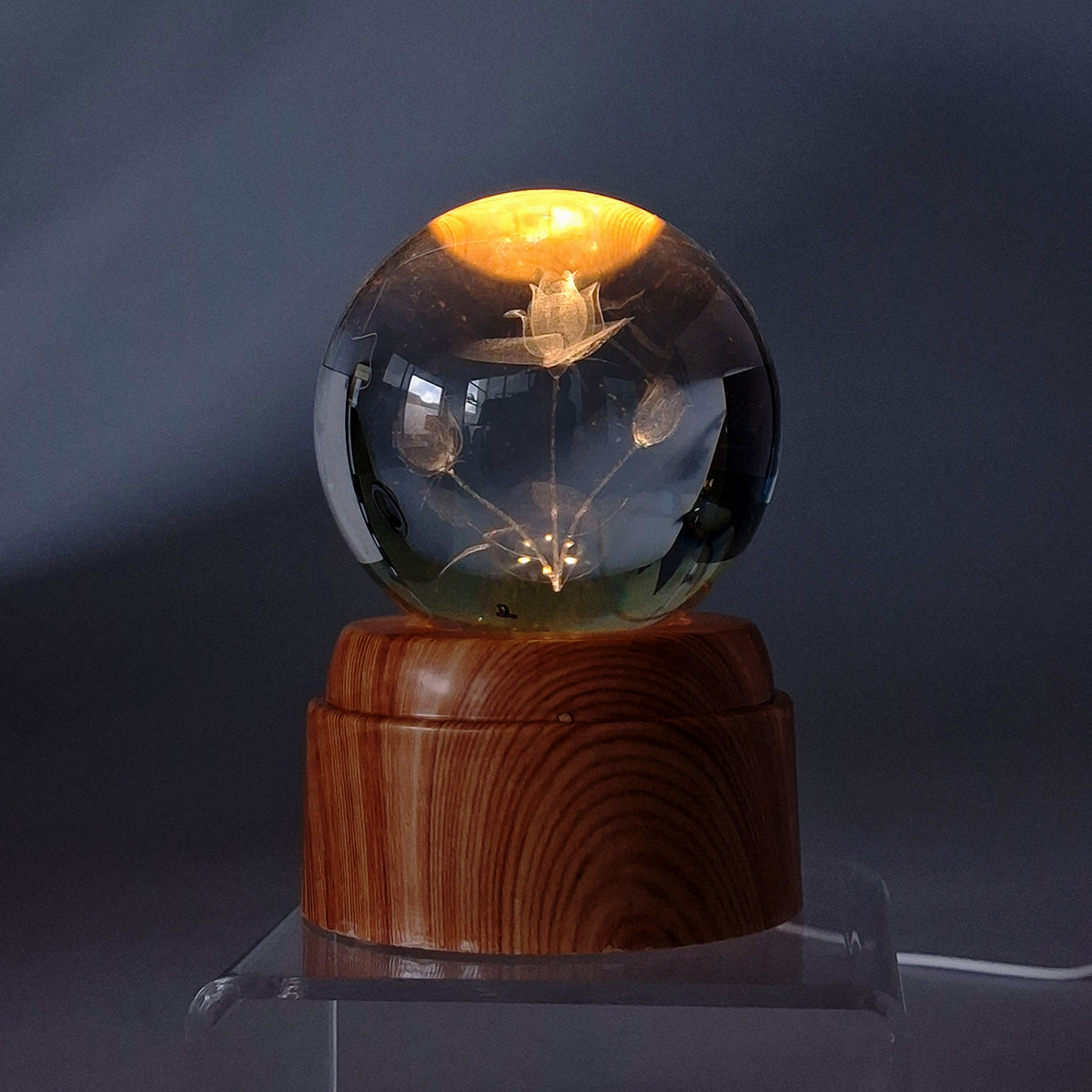Rotating LED Glass Orb - Roses