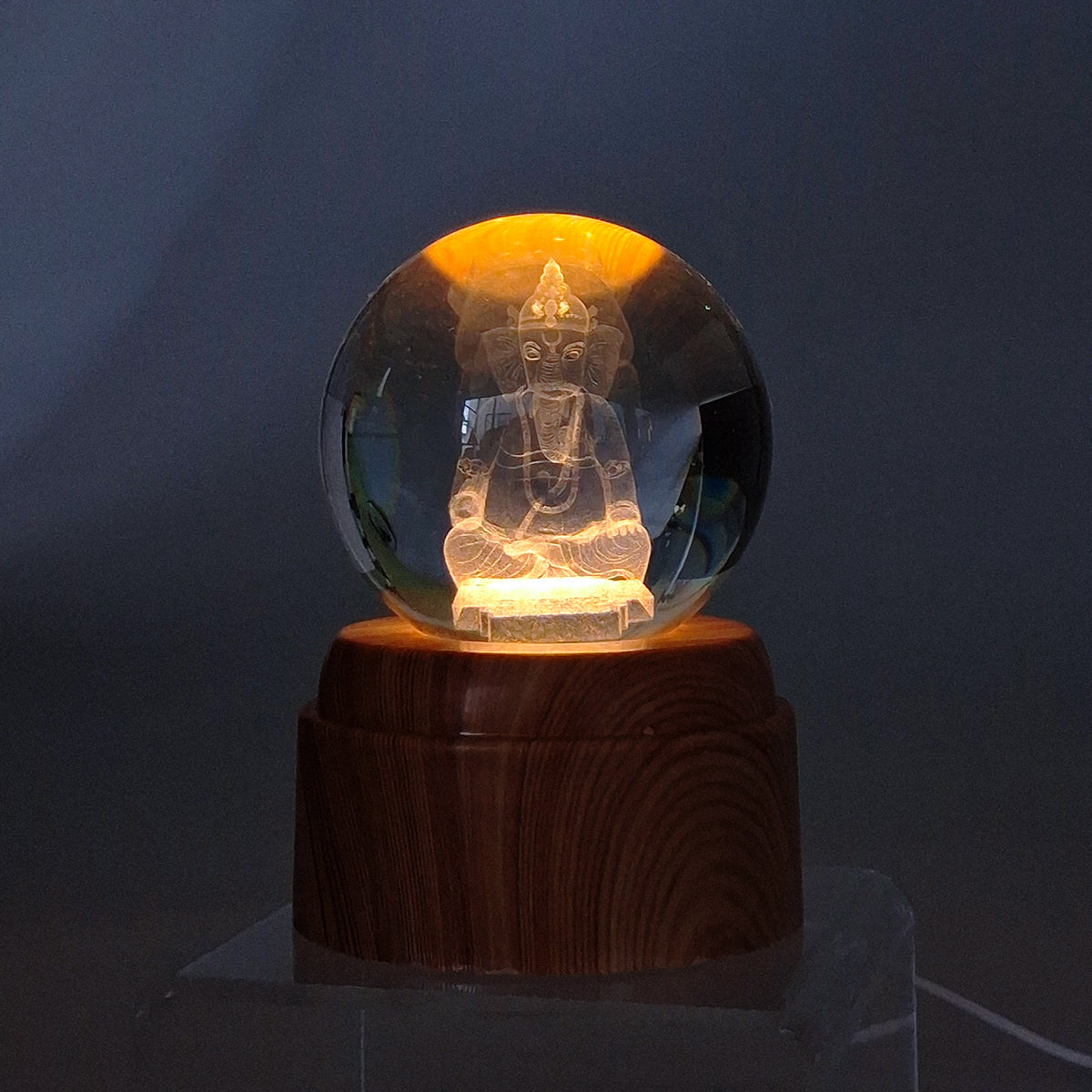 Rotating LED Glass Orb - Ganesh