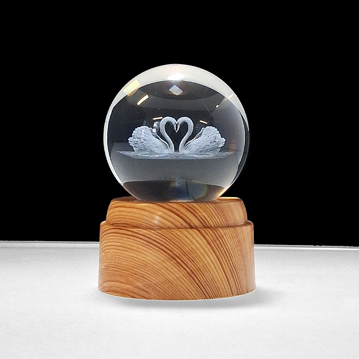 Rotating LED Glass Orb - Swans & Heart