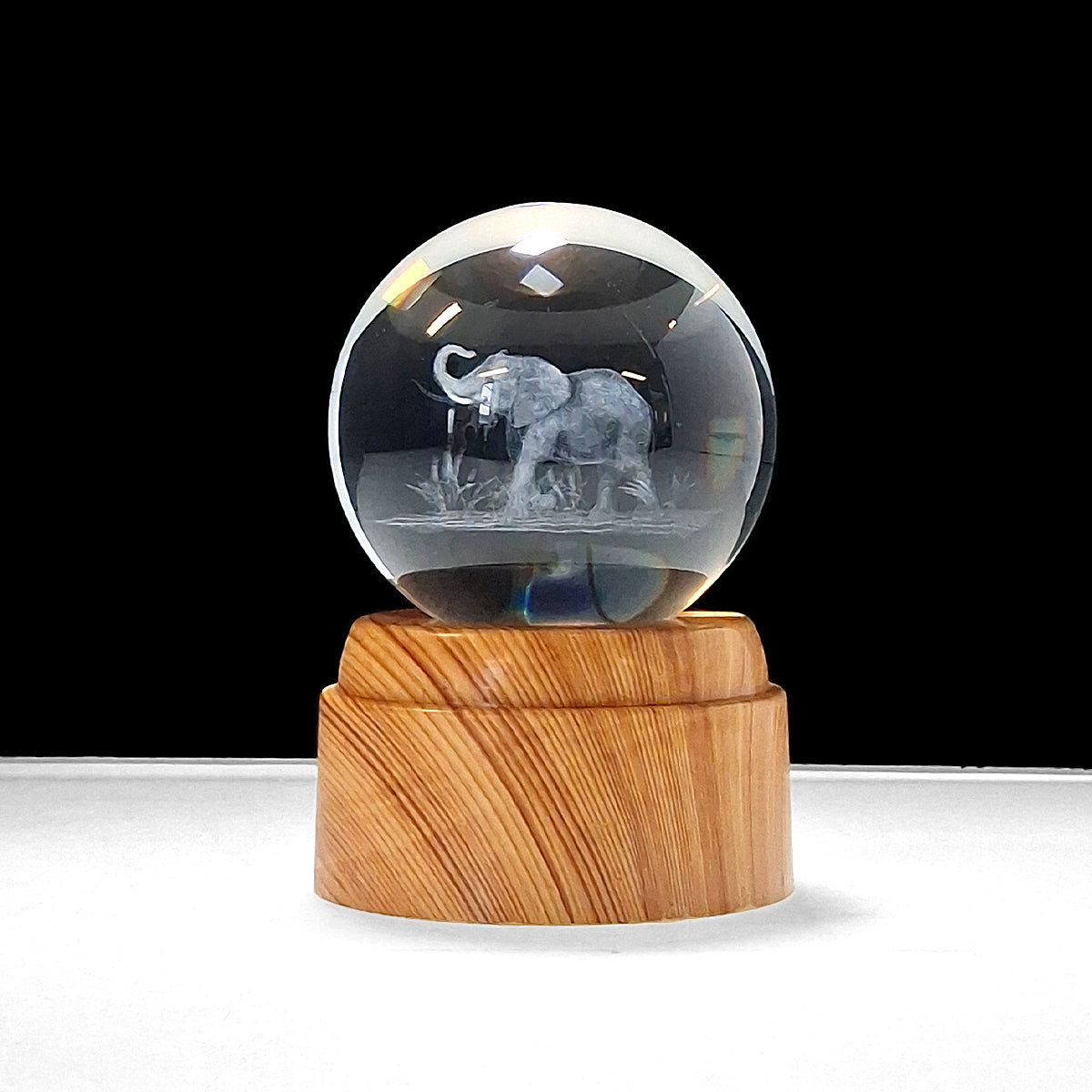 Rotating LED Glass Orb - Elephant