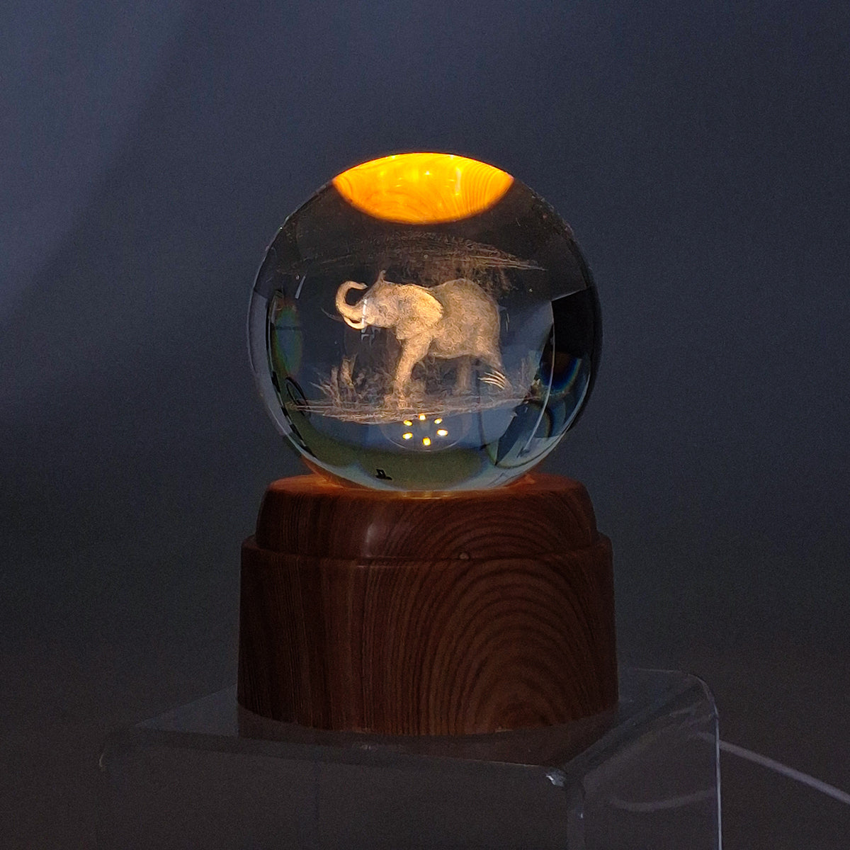 Rotating LED Glass Orb - Elephant