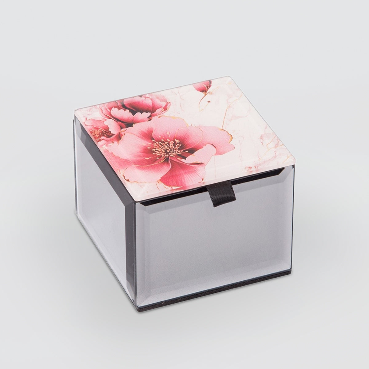 Peony Flower Glass Jewellery Trinket Box - Mini