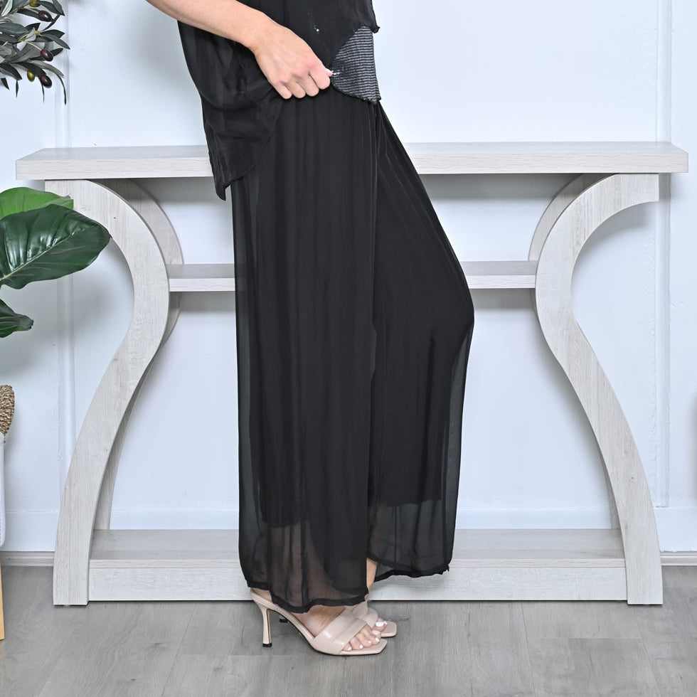 Wide Waist Band Silk Pants