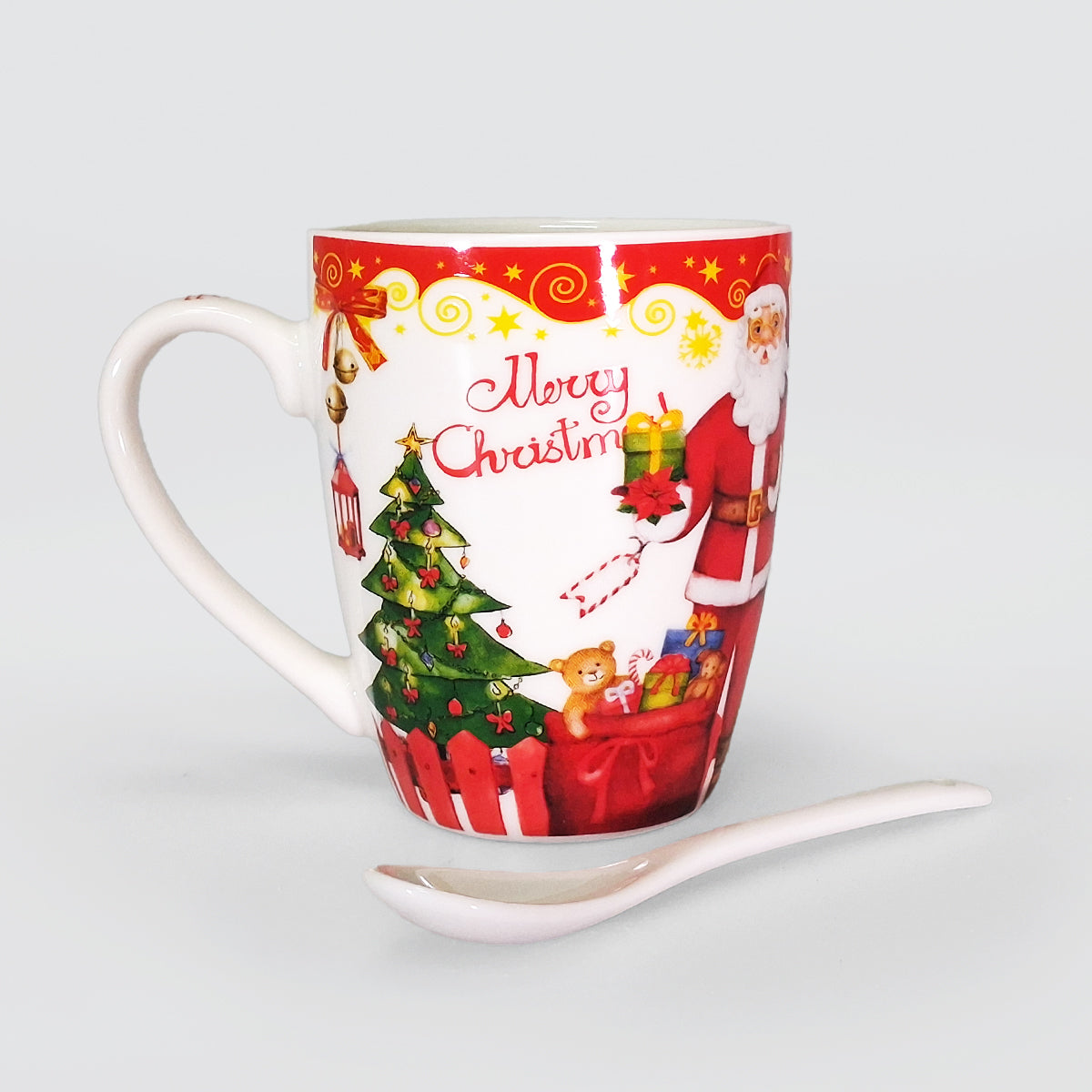 Christmas Mug W/ Spoon - Santa With Gift