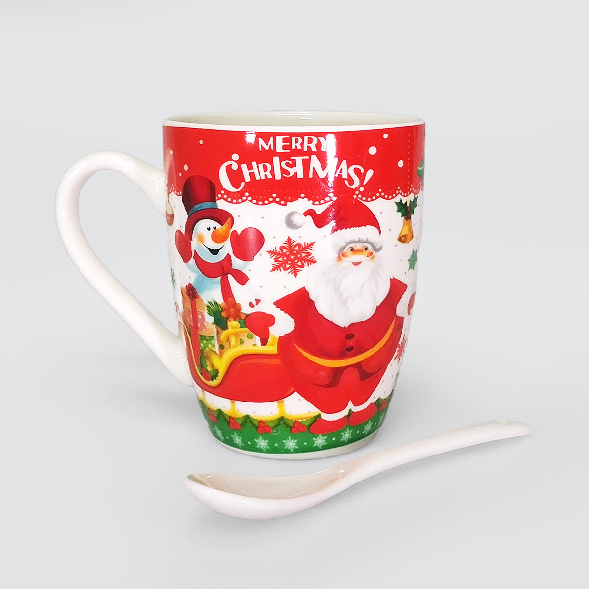 Christmas Mug W/ Spoon - Santa With Sleigh