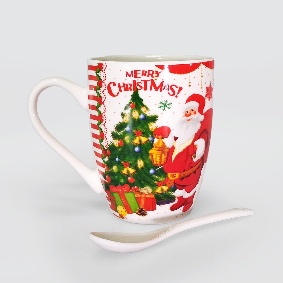 Christmas Mug W/ Spoon - Santa With Tree