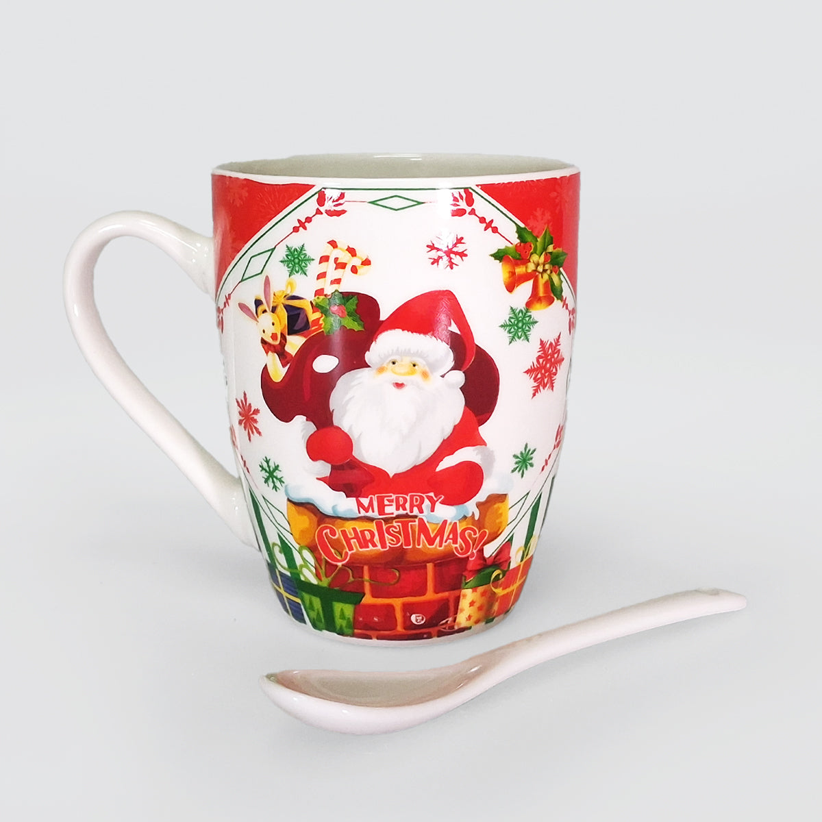Christmas Mug W/ Spoon - Santa With Chimney