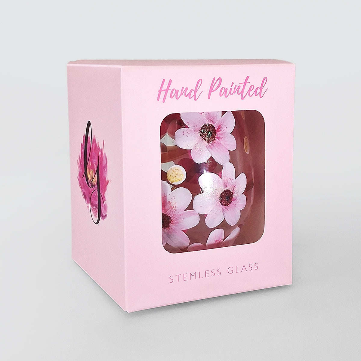Hand Painted Stemless Glass - Cherry Blossom
