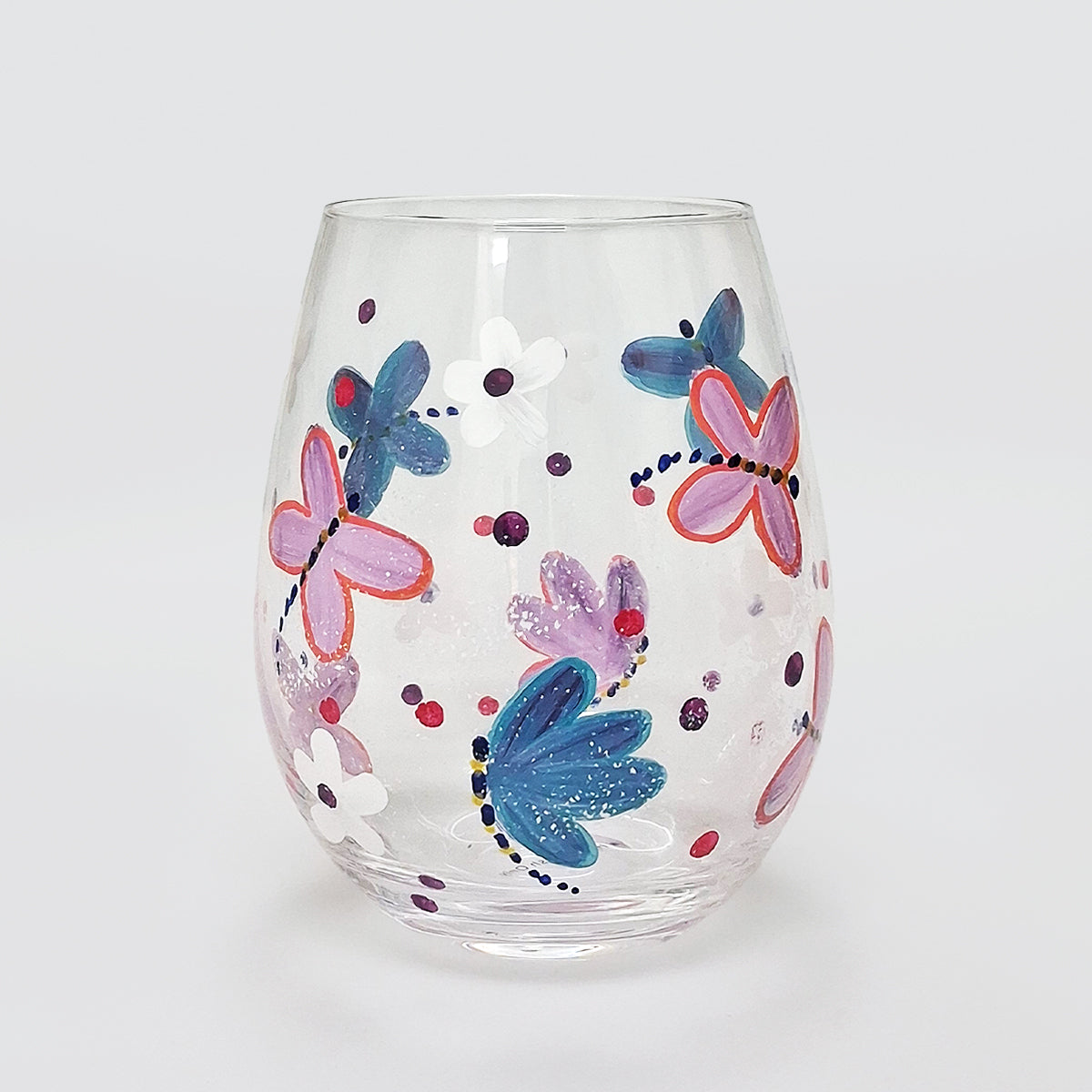 Hand Painted Stemless Glass - Butterflies