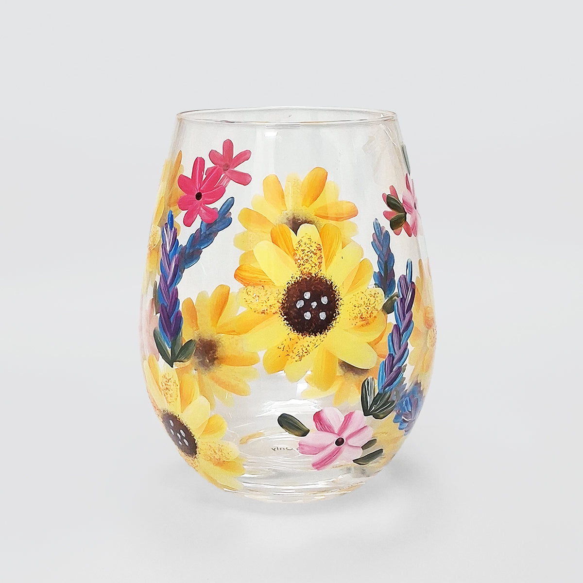 Hand Painted Stemless Glass - Sunflowers