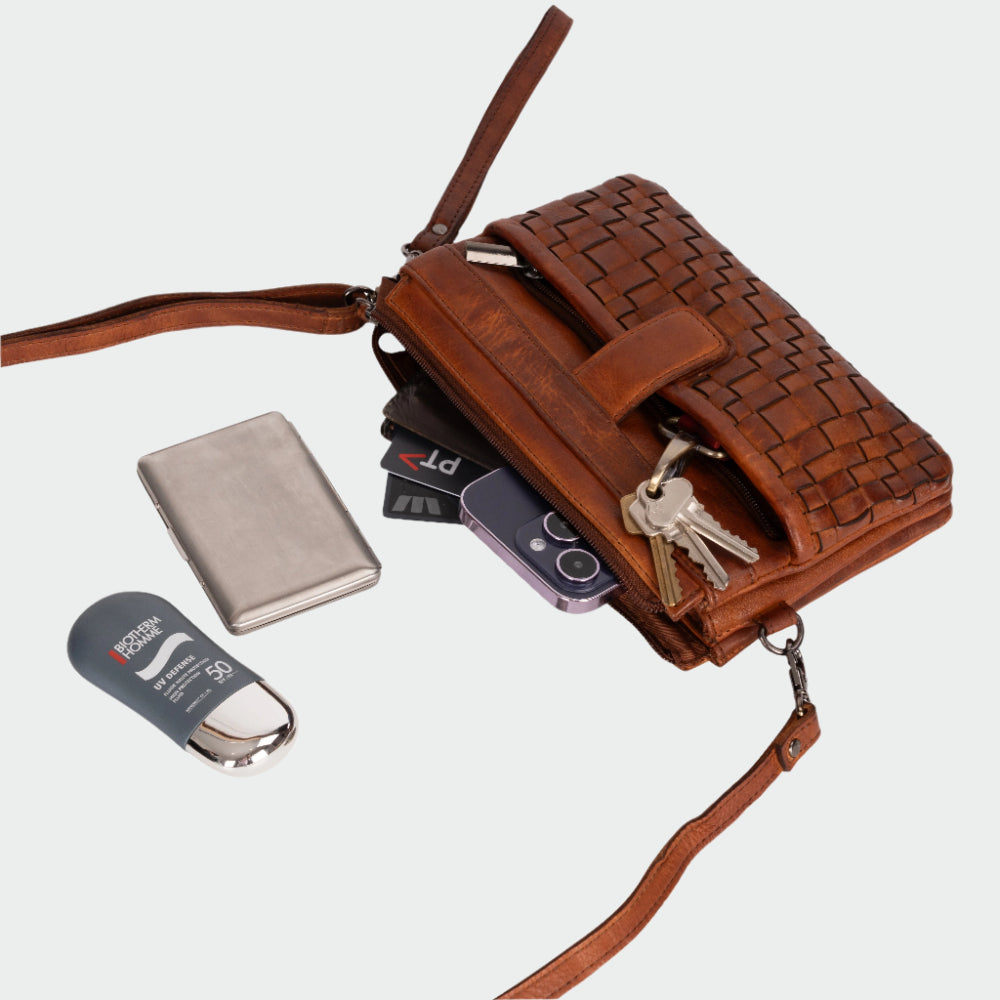 Leather 'Phone' Purse - Cognac