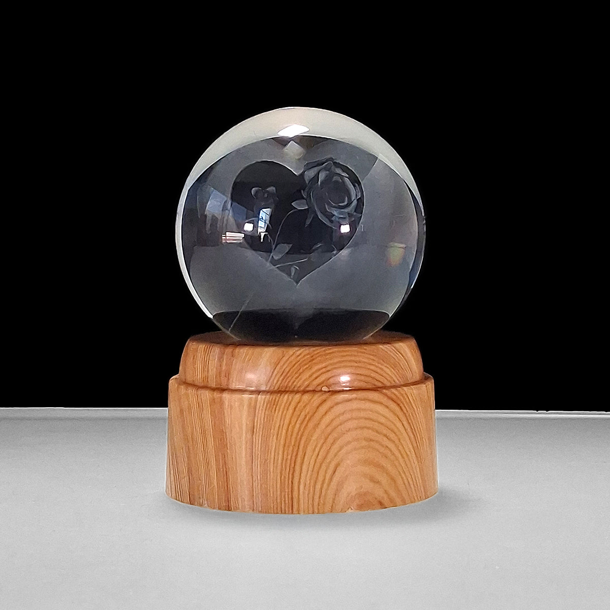 Rotating LED Glass Orb - Heart & Roses