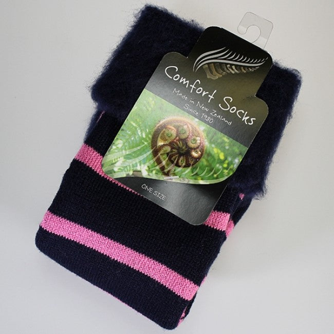 Comfort Bed Socks - Navy & Pink Stripe