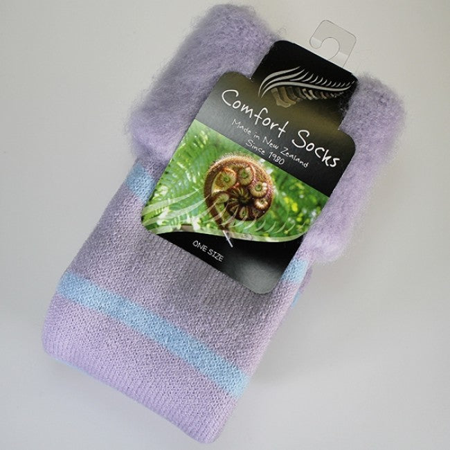 Comfort Bed Socks - Lilac & Blue Stripe