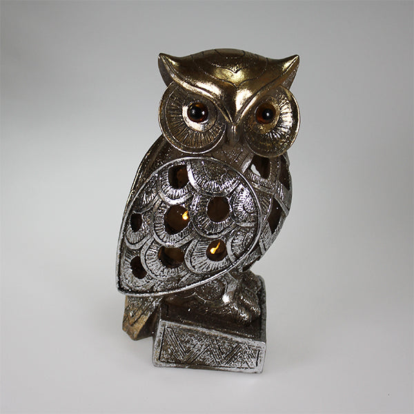 Owl on Stand with LED Lights Decor