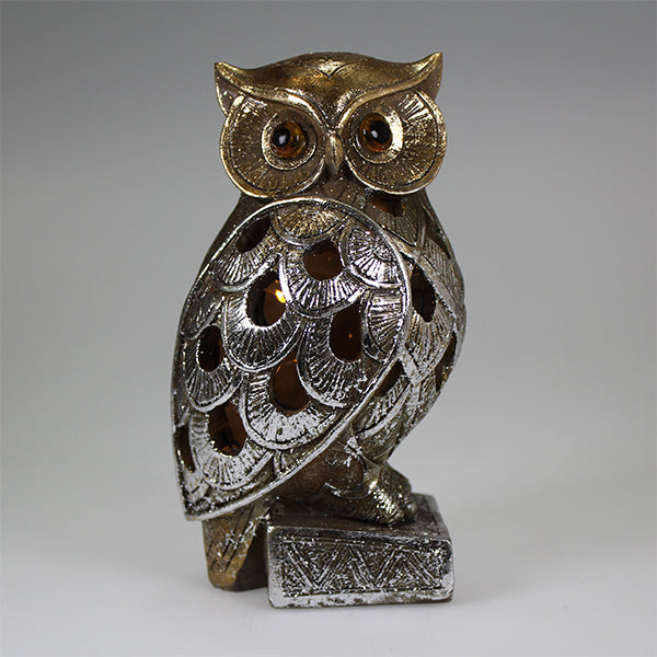 Owl on Stand with LED Lights Decor (16cm)