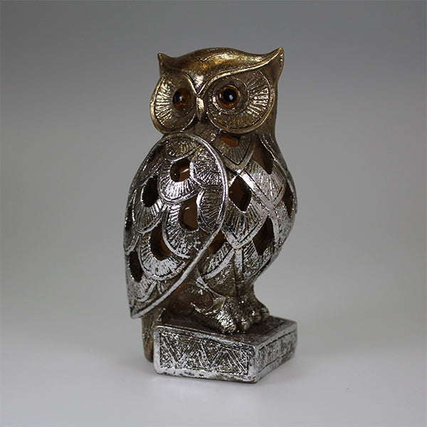 Owl on Stand with LED Lights Decor (16cm)