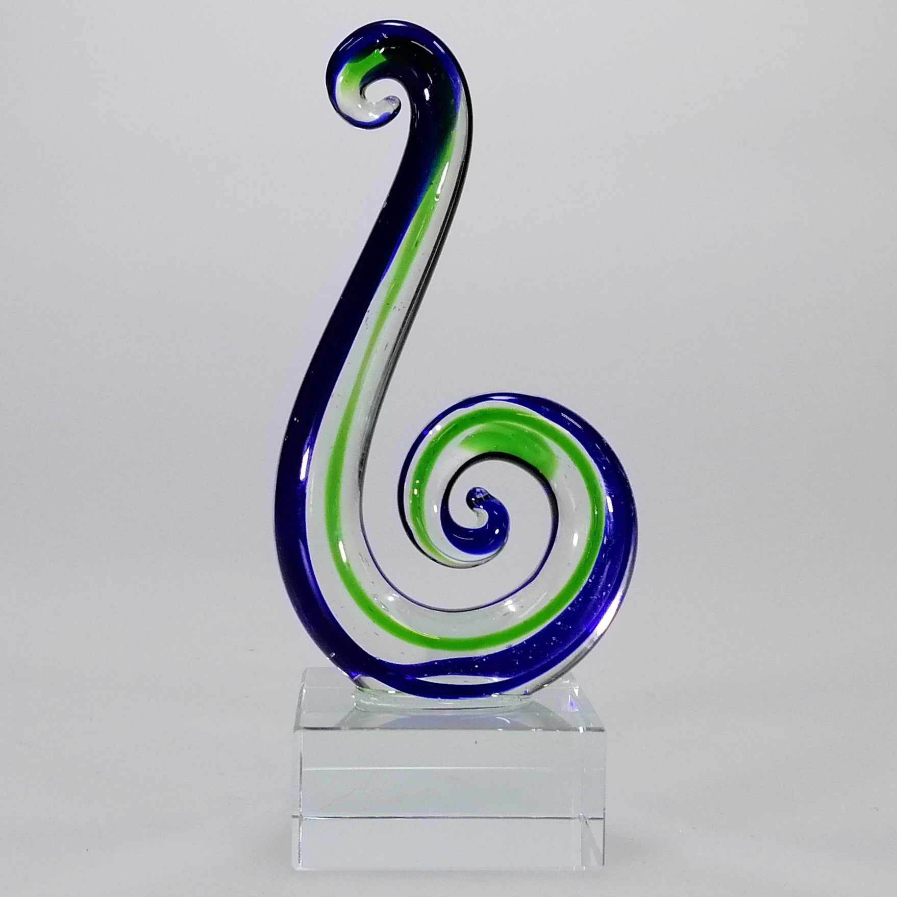 Green and Blue Glass Koru Sculpture