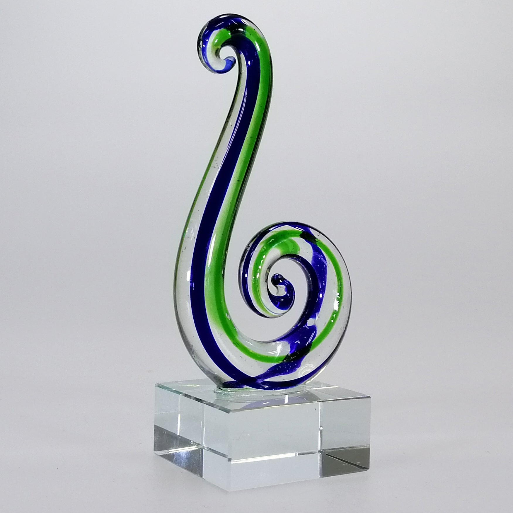 Green and Blue Glass Koru Sculpture