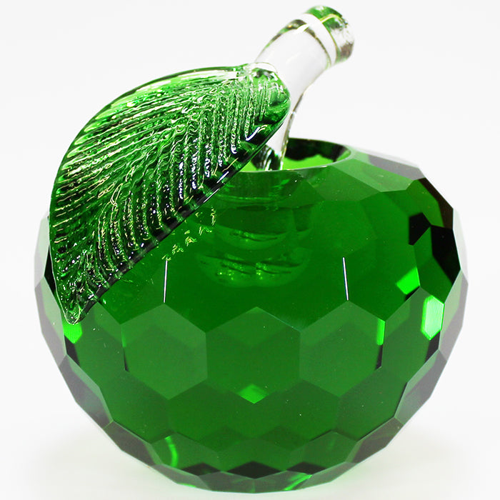 7cm Wide Cut Glass Apple - Green