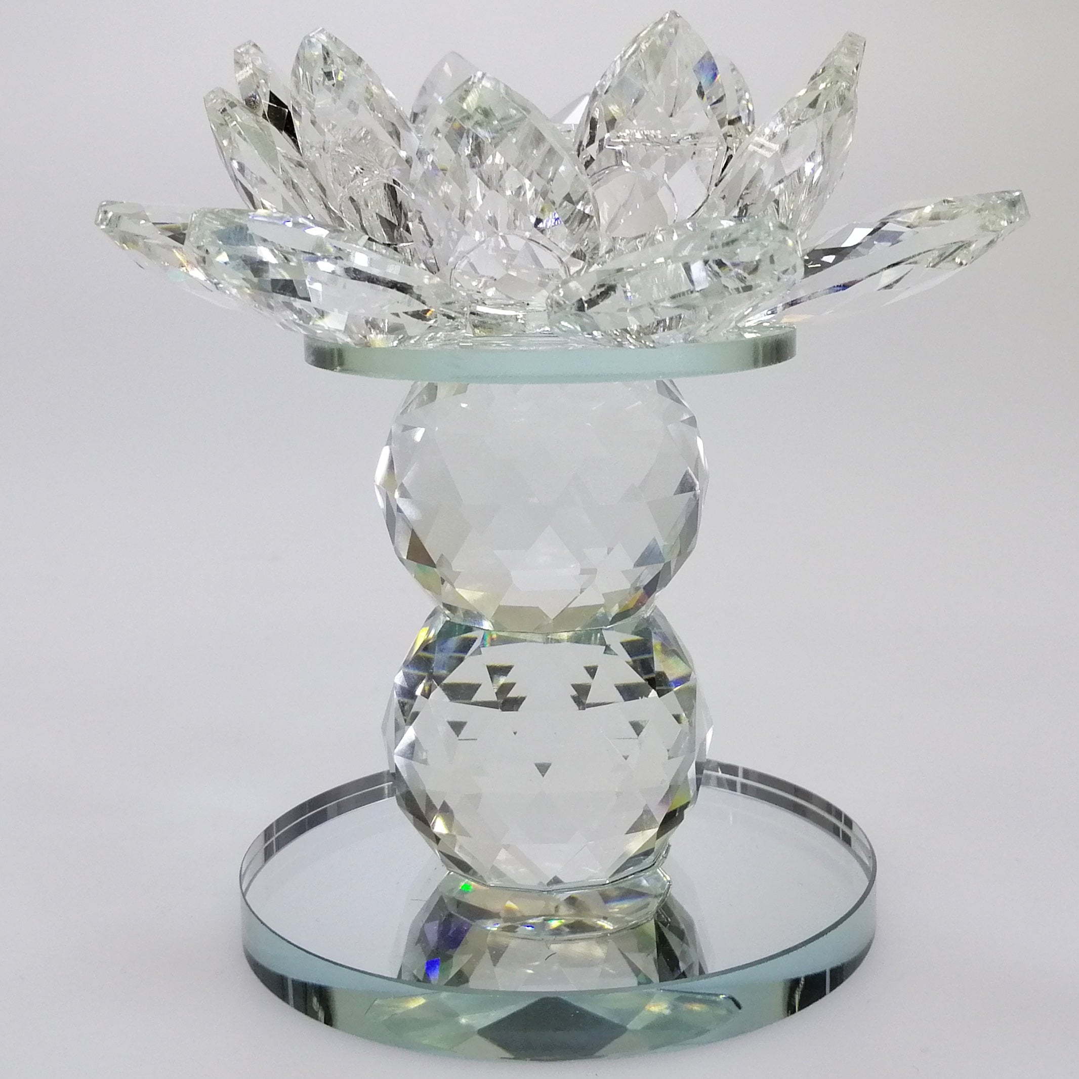 Clear Glass Flower Candle Holder - 11.5cm