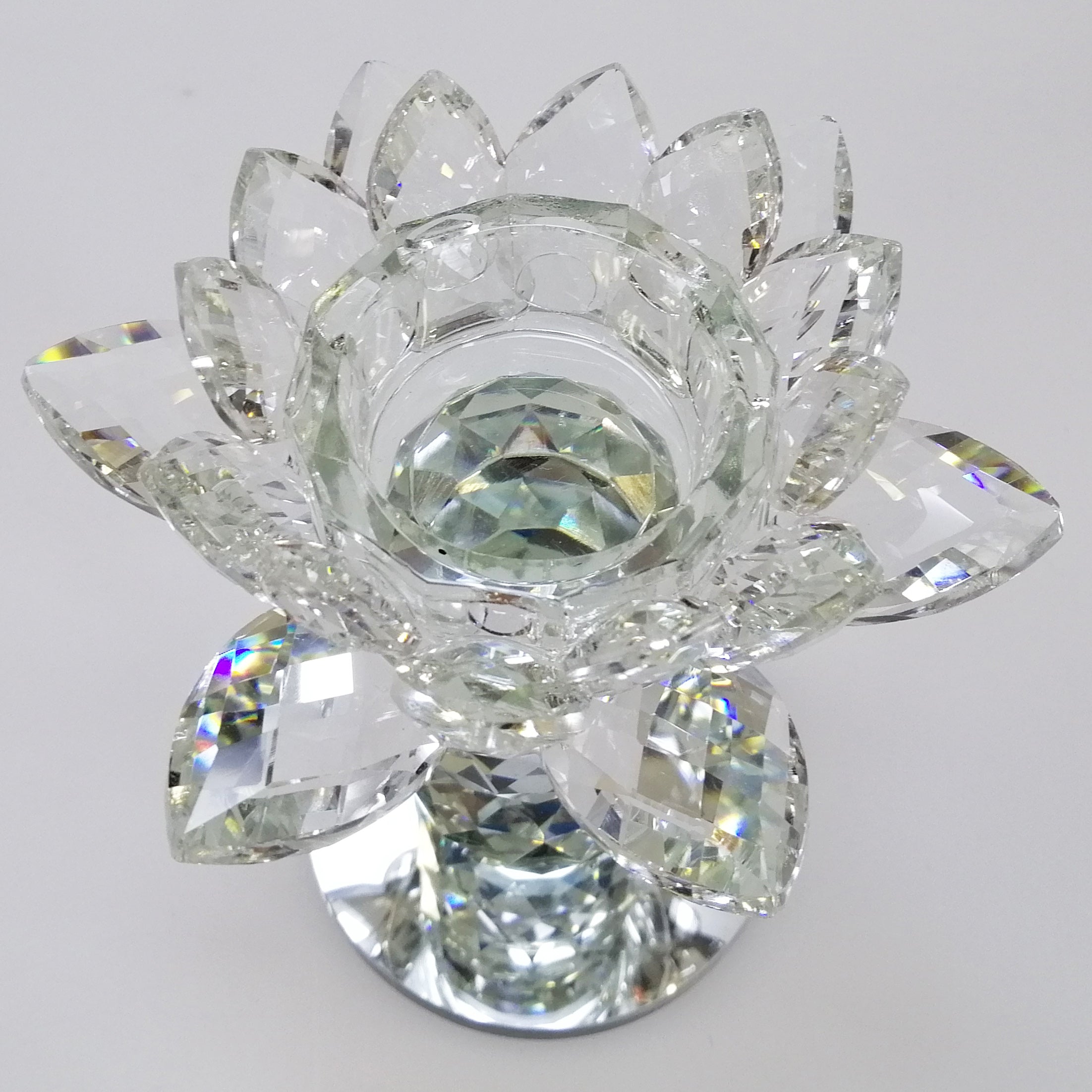 Clear Glass Flower Candle Holder - 15cm