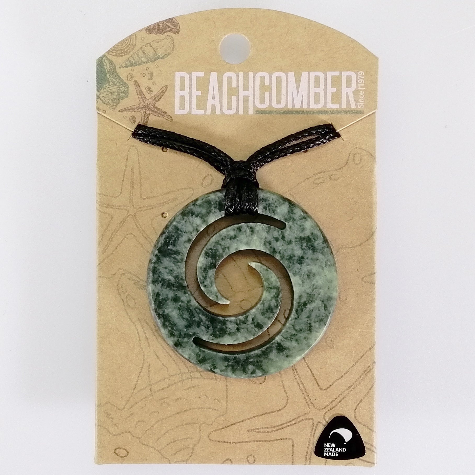 Pounamu (NZ Greenstone) Pendant - Circle Double Koru - Beachcomber Range