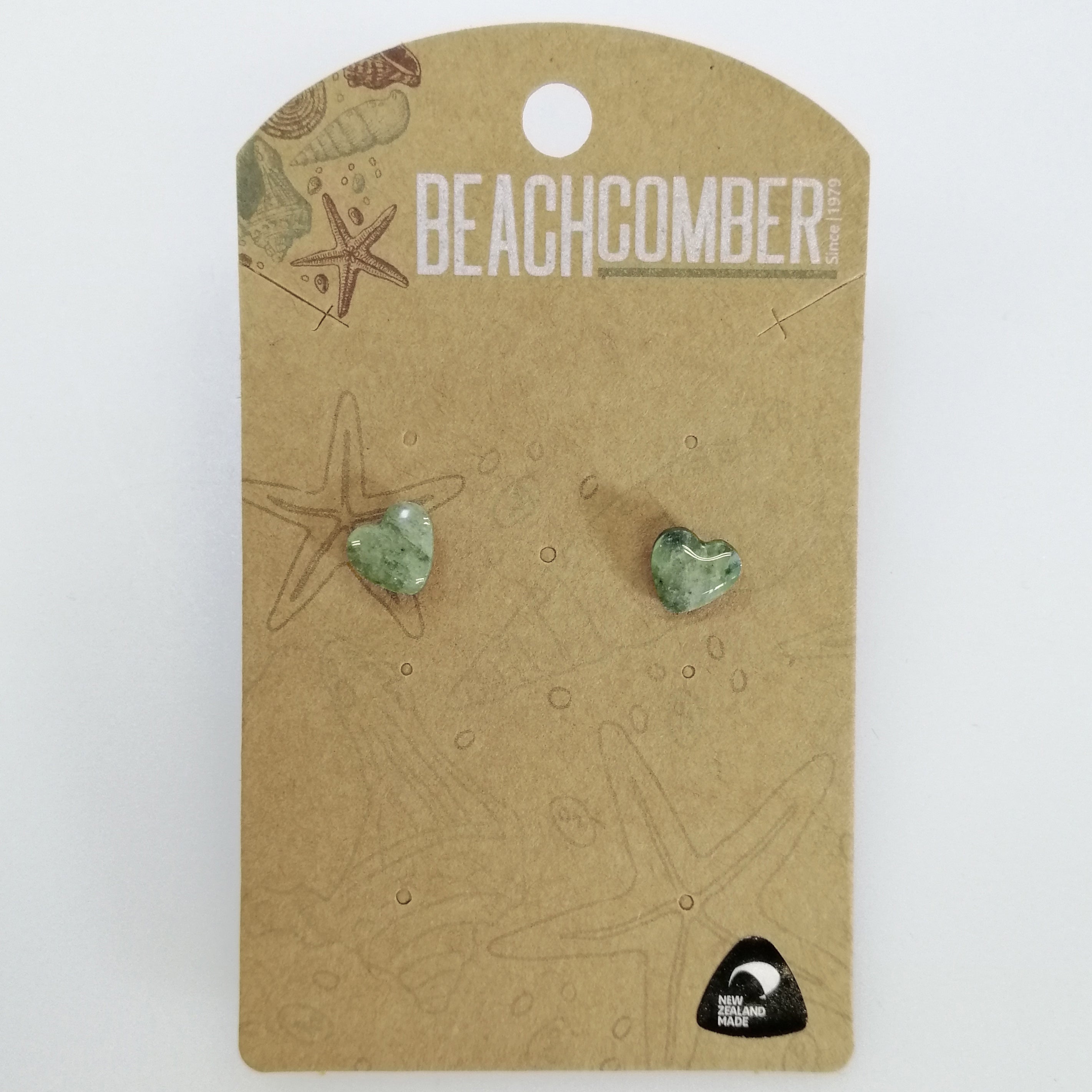 Beachcomber - Pounamu Greenstone Heart Stud Earrings