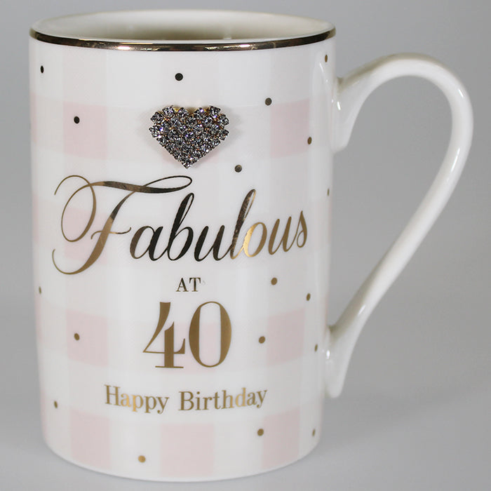 Fabulous at 40 'Happy Birthday' Mug with Diamante Heart