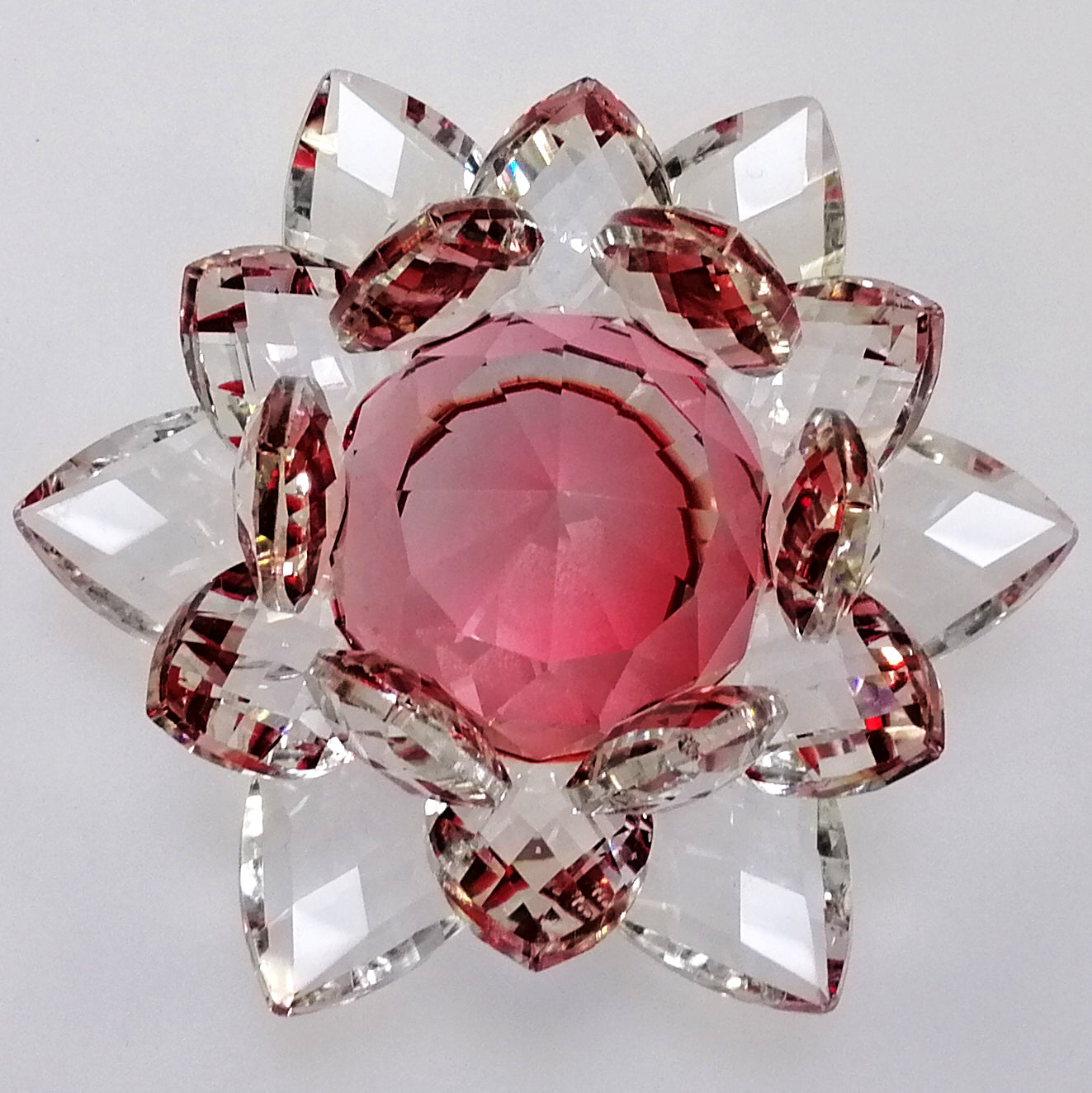 Clear Lotus with Red Glass Orb