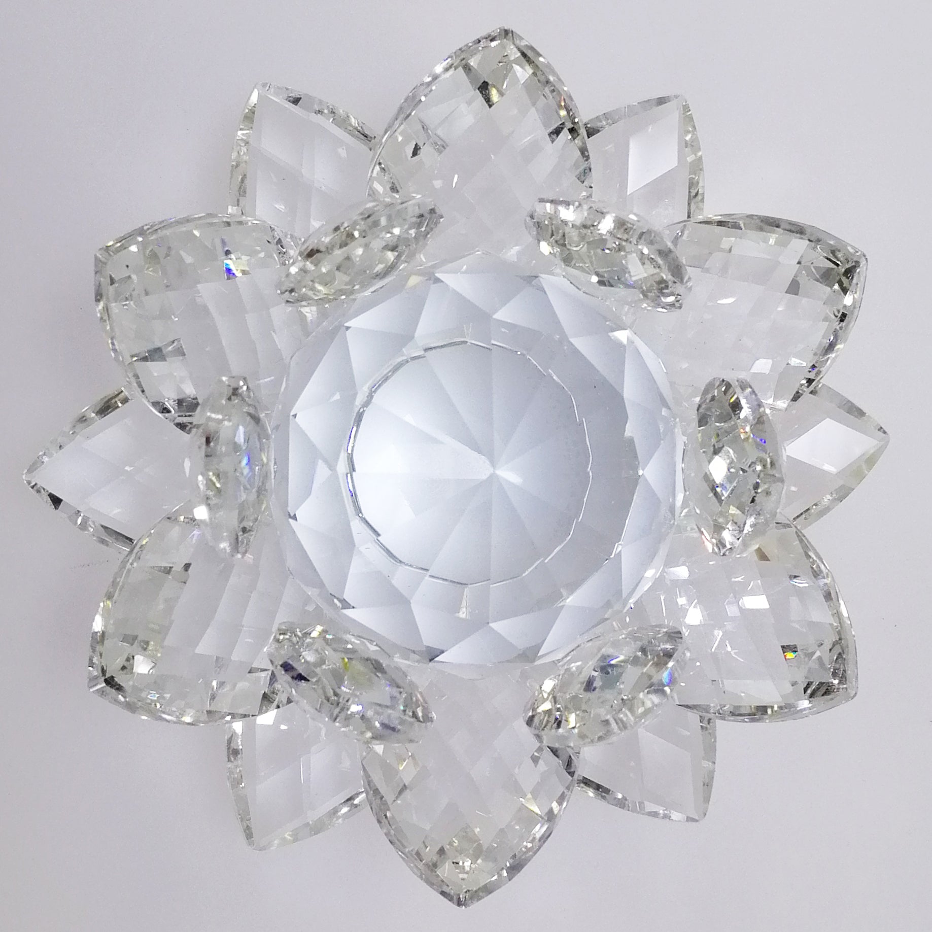 Clear Cut Glass Lotus with Glass Orb - Medium