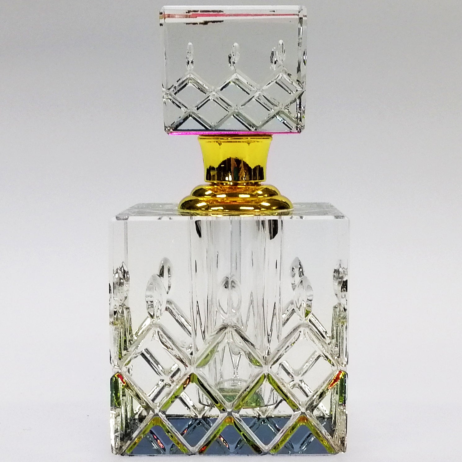 Coloured Cut Glass Cube Perfume Bottle