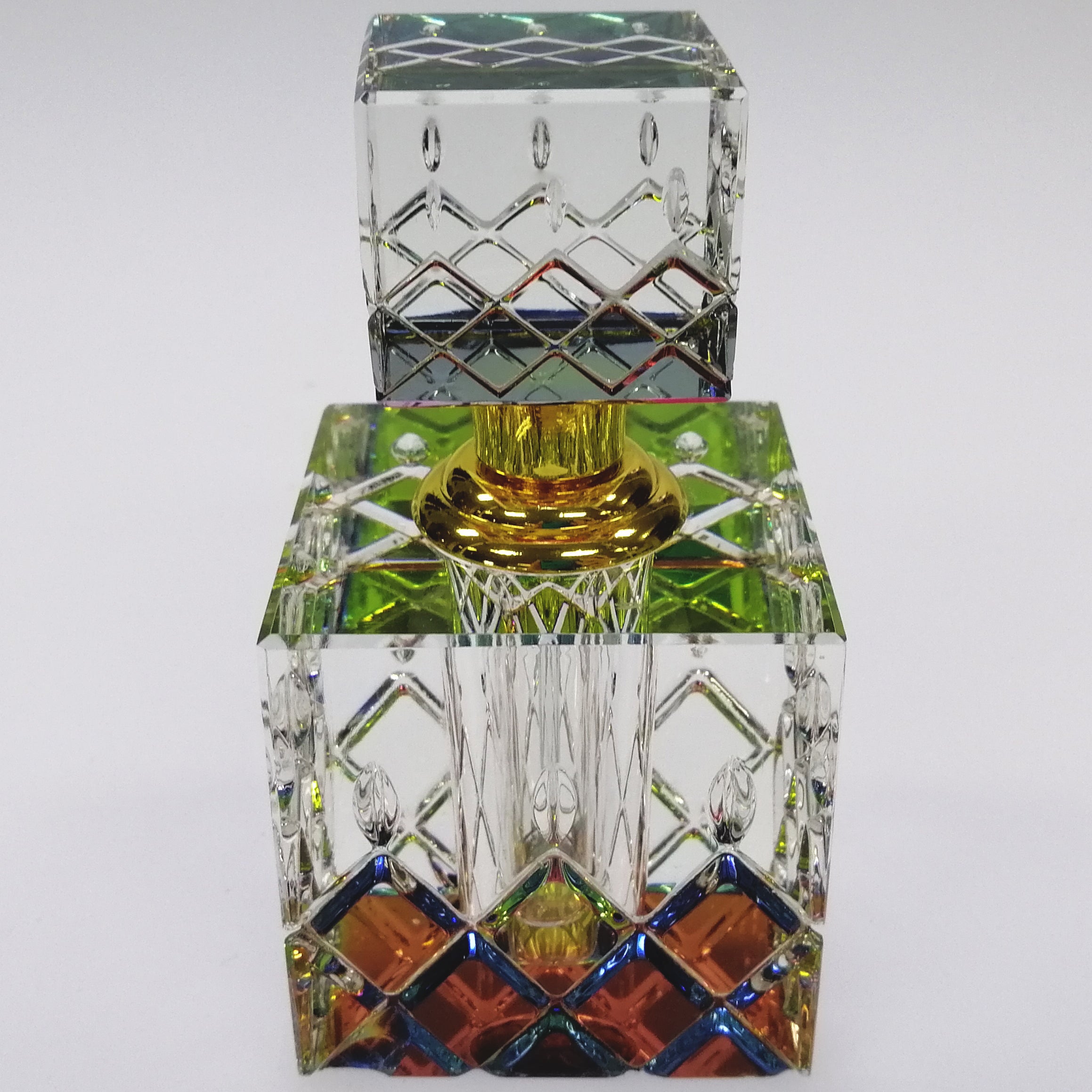 Coloured Cut Glass Cube Perfume Bottle