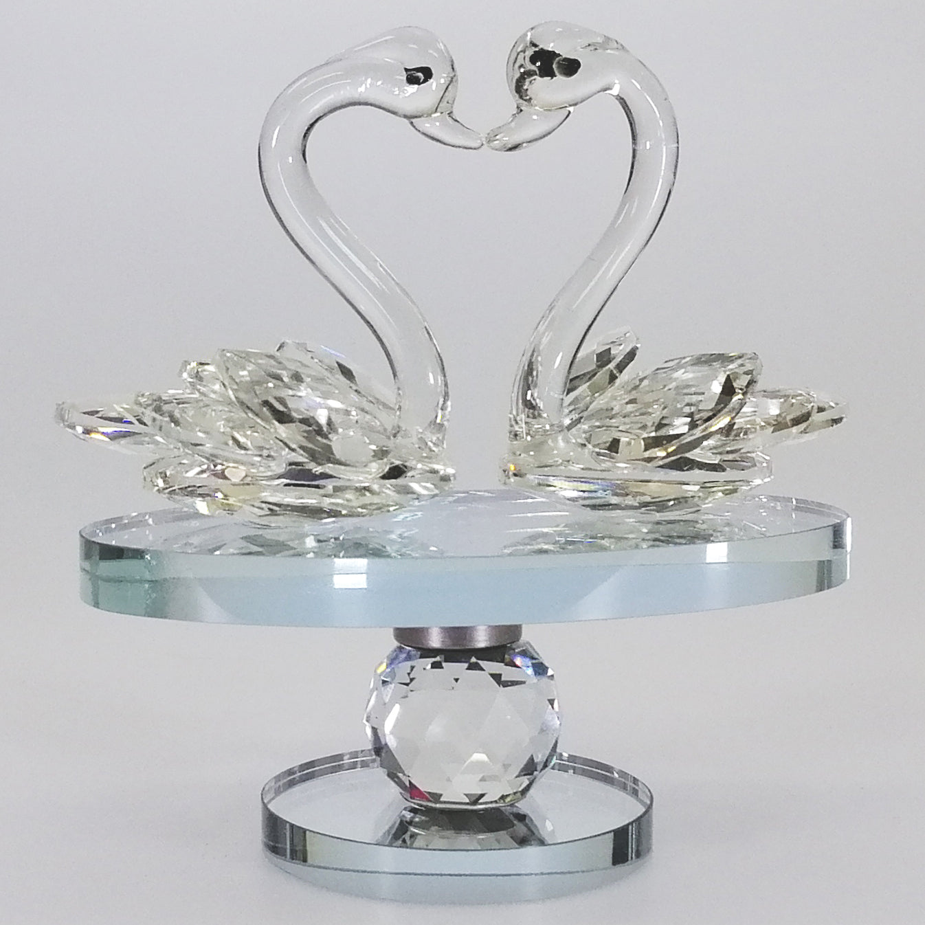 Cut Glass Swans on Turnable Mirror Base