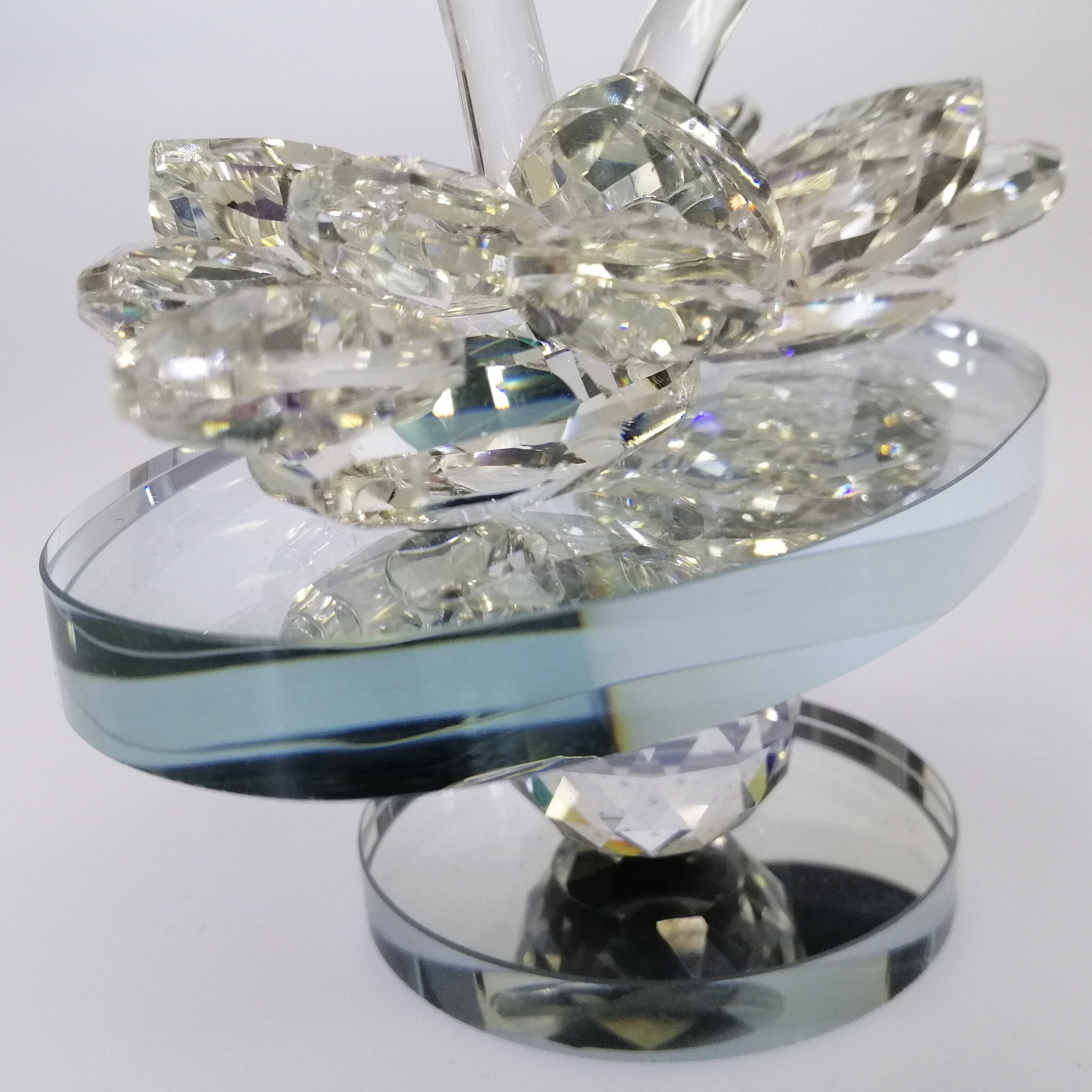 Cut Glass Swans on Turnable Mirror Base