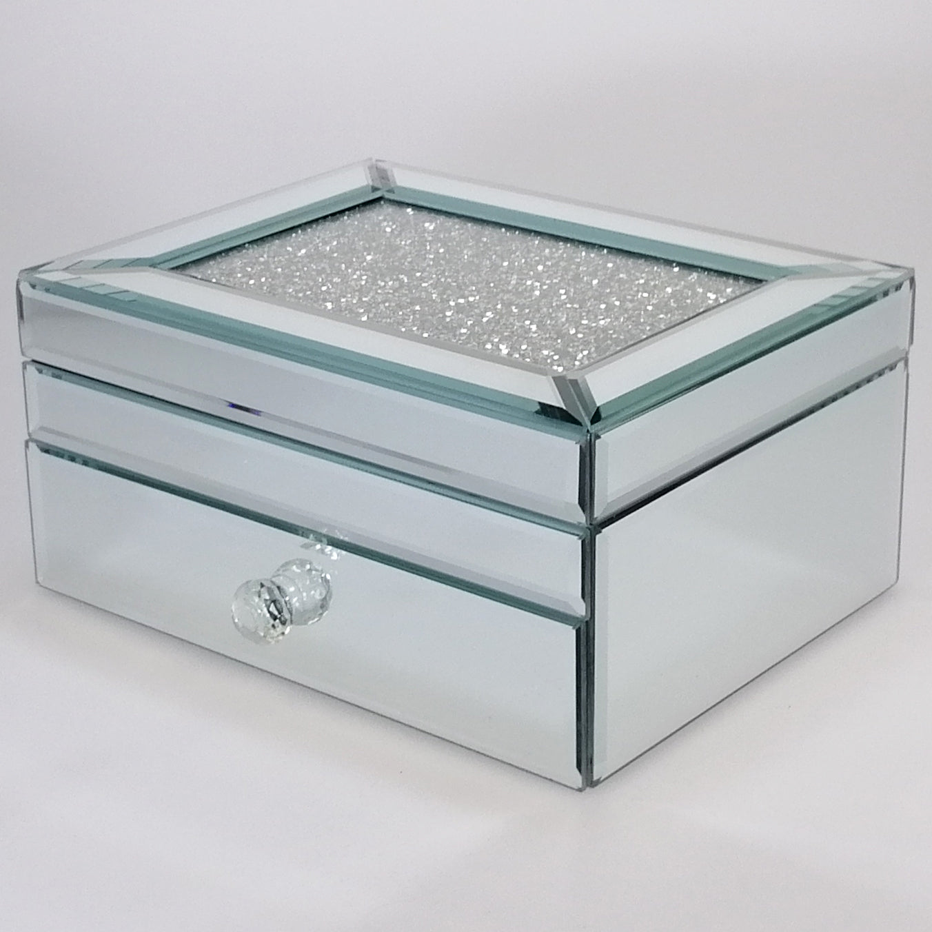 Mirror Diamante-look Jewellery Box with Drawer - Large