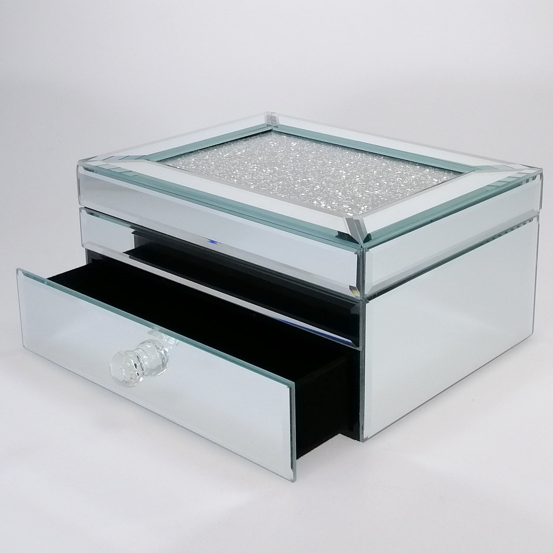 Mirror Diamante-look Jewellery Box with Drawer - Large