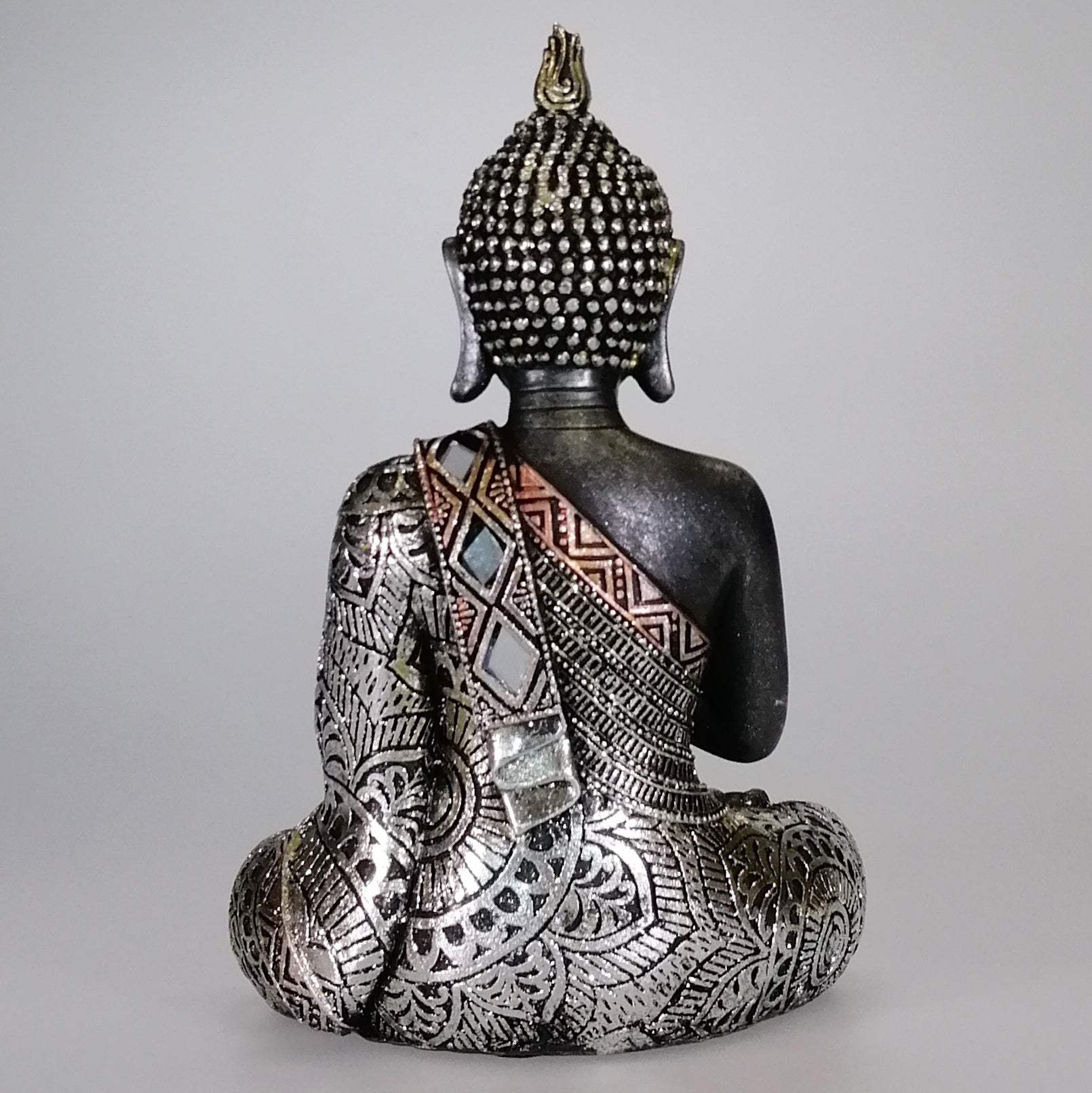 and Rose - Painted Buddha Silver 23cm Gold Figure -