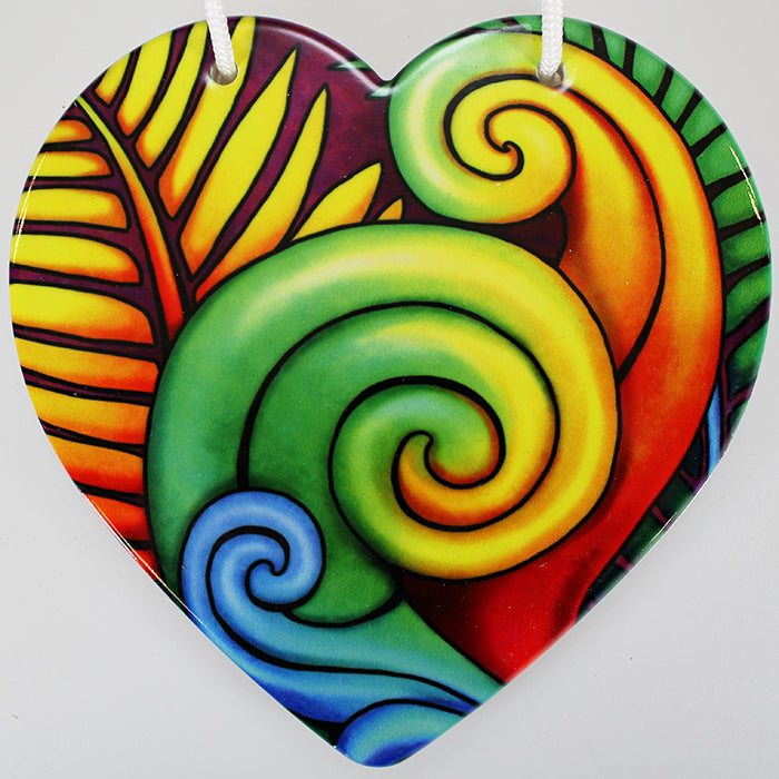 Bright Koru Ceramic Heart Wall Hanging