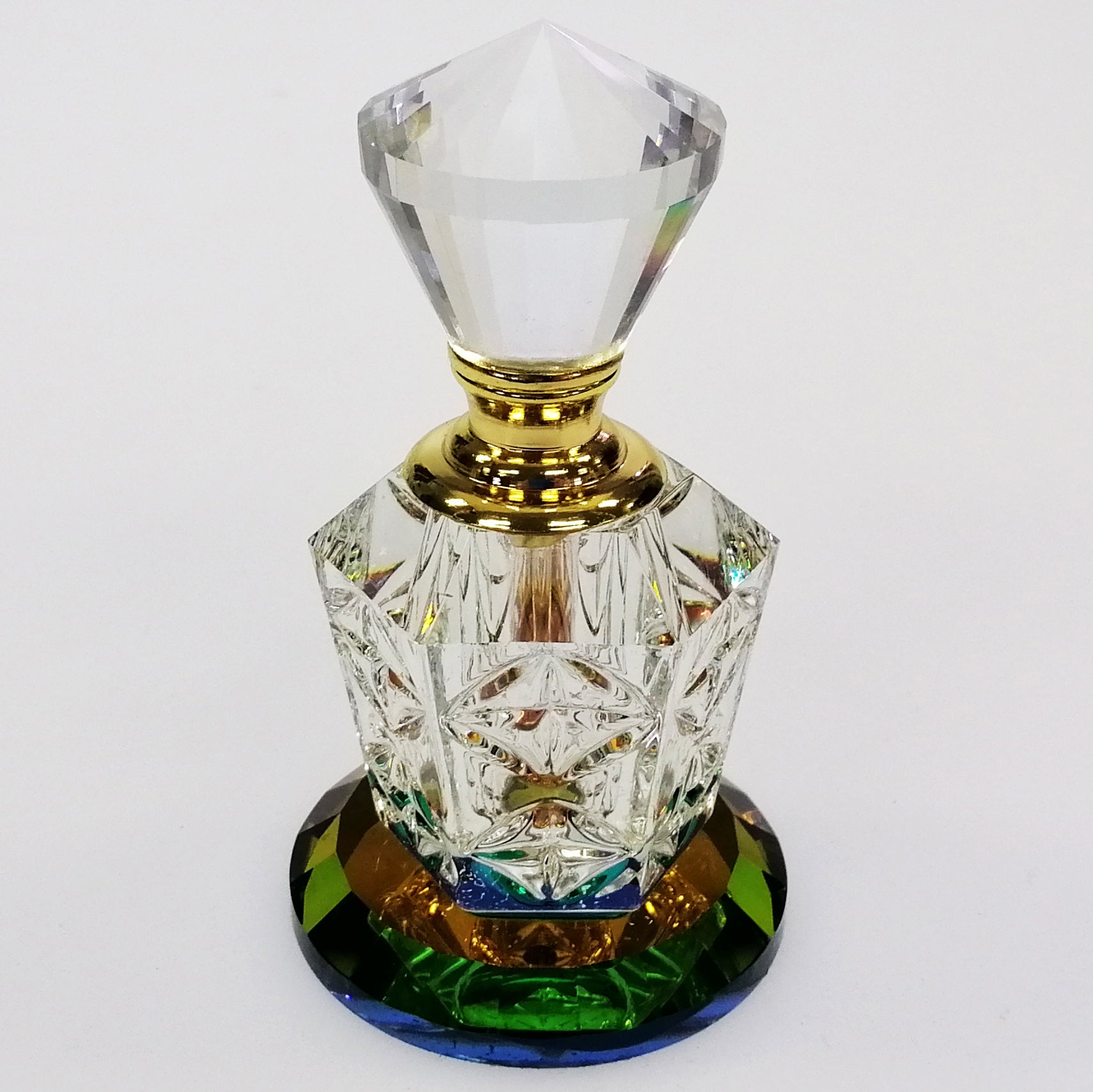 Iridescent Cut Glass Triangular Perfume Bottle